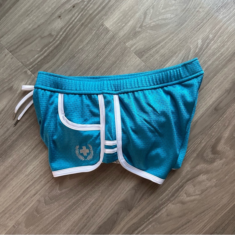 Andrew Christian | Fit Mesh Gym Sorts in Teal Blue (Small) - Picture 6 of 16